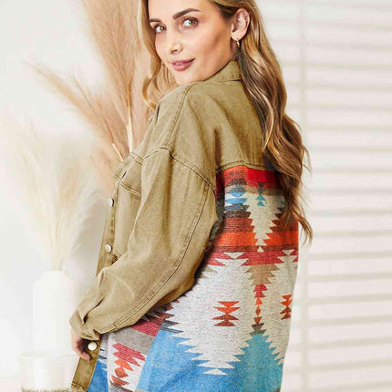 Dropped Shoulder Long Sleeve Printed Denim Jacket