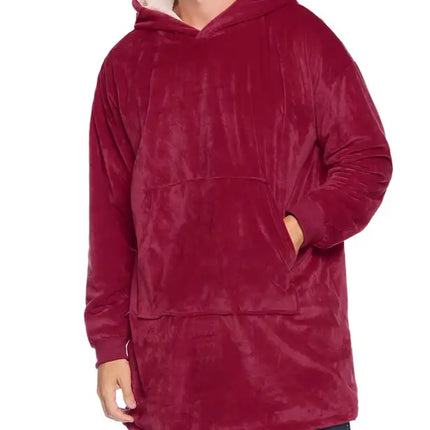 Manta perezosa con bolsillo y capucha de terciopelo de gran tamaño 