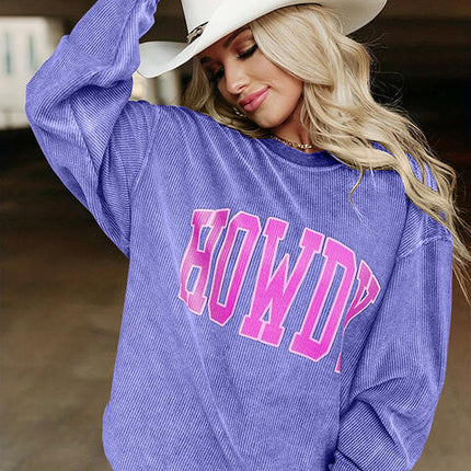 Full Size HOWDY Graphic Round Neck Sweatshirt