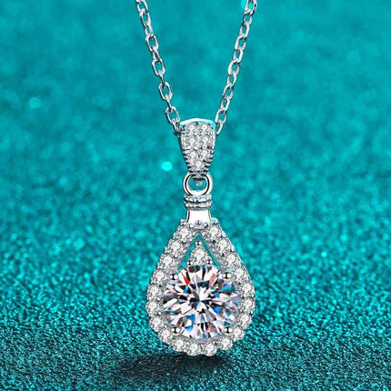 2 Carat Moissanite Teardrop Pendant 925 Sterling Silver Necklace