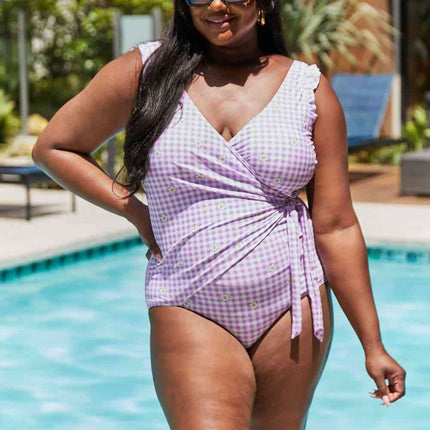 Marina West Swim Full Size Float On Ruffle Faux Wrap One-Piece in Carnation Pink