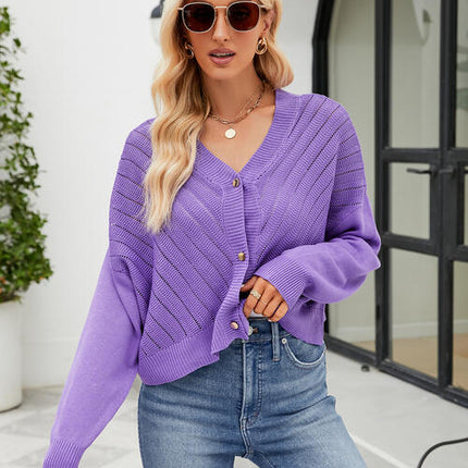 Eyelet Button Front Long Sleeve Cardigan