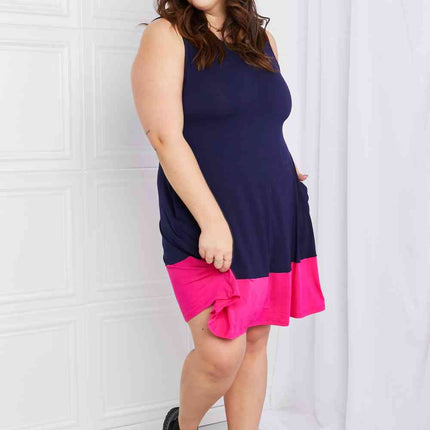 Yelete Full Size Two-Tone Sleeveless Mini Dress with Pockets