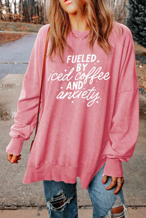 Slogan Graphic Dropped Shoulder Slit Sweatshirt