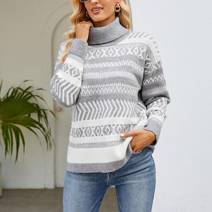 Geometric Turtleneck Long Sleeve Sweater