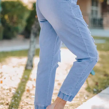 Joggers con bolsillos y cordón desgastado de ajuste relajado Vaqueros rotos 