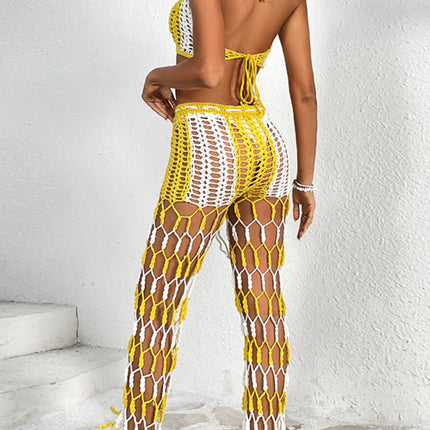 Cutout Halter Neck Top and Pants Two-Piece Swim Set