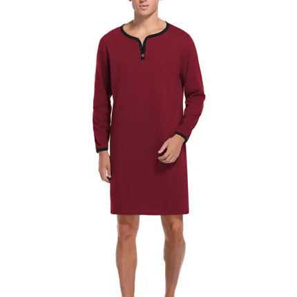 Men'S Long Sleeve Pajamas Button Henley Shirt Casual Cotton Knit Loose Fit Home Hospital