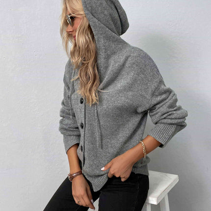 Button-Down Long Sleeve Hooded Sweater - Vickie Lynn's