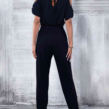 V-Neck Cold-Shoulder Jumpsuit with Pockets