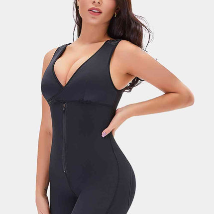 Full Size Lace Trim Shapewear with Zipper