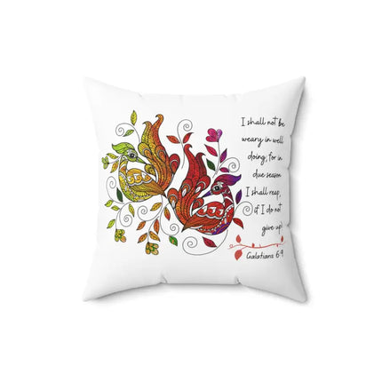 Uniquely You Decorative Throw Pillow Cover, Colorful Peacock Print, Affirmation - I Shall Not Be Weary in Well Doing