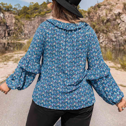 Plus Size Tie Neck Ruffled Blouse