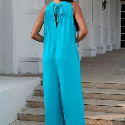 Double Take Full Size Tie Back Cutout Sleeveless Jumpsuit