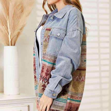 Collared Neck Dropped Shoulder Denim Jacket
