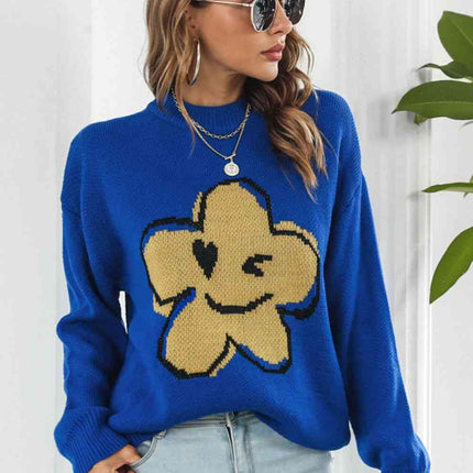 Flower Graphic Drop Shoulder Sweater