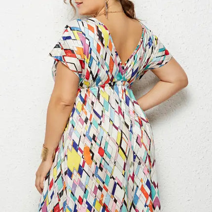 Women's Plus Size Deep V Print Dress