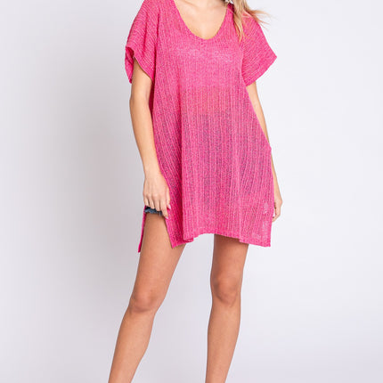 GeeGee Short Sleeve Side Slit Knit Cover Up Dress