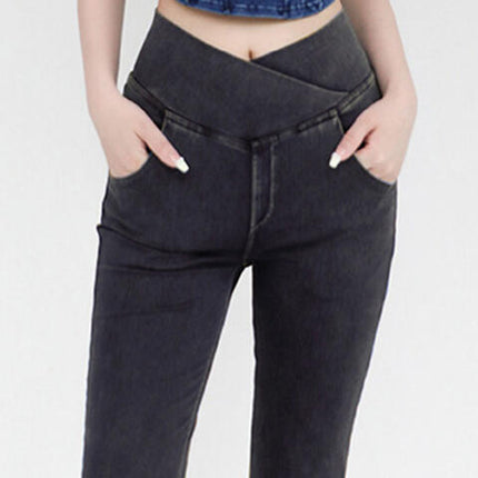 Wide Waistband Bootcut Jeans with Pockets