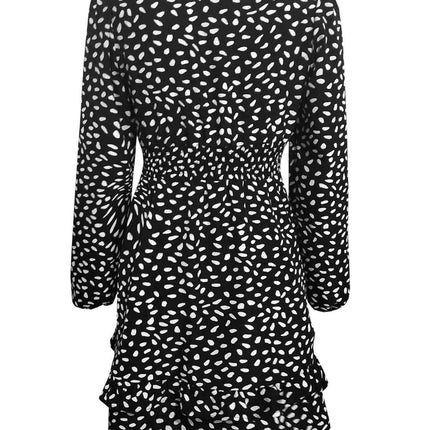 Printed Ruffle Trim Smocked Mini Dress