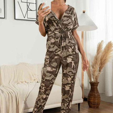 Surplice Neck Tied Short Sleeve Jumpsuit