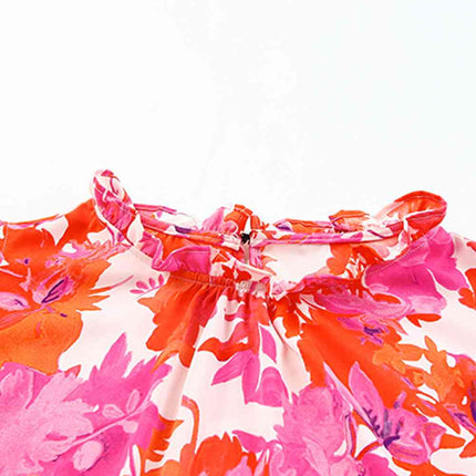 Plus Size Floral Flutter Sleeve Round Neck Blouse