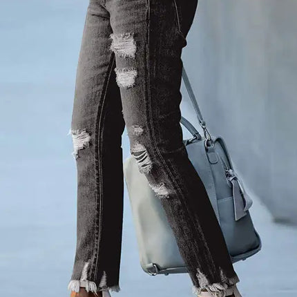 Women's Solid Zip-Fly Shredded Skinny Jeans