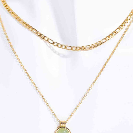 Copper 14K Gold-Plated Round Shape Aventurine Pendant Necklace