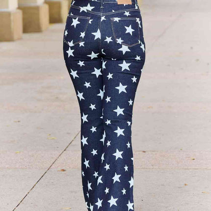 Judy Blue Janelle Full Size High Waist Star Print Flare Jeans