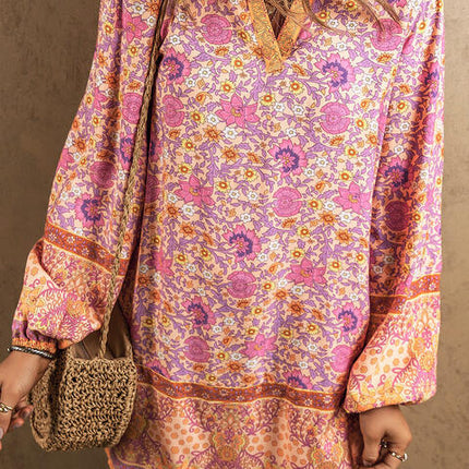 Floral V-Neck Long Sleeve Mini Dress