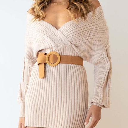Surplice Neck Long Sleeve Sweater Dress