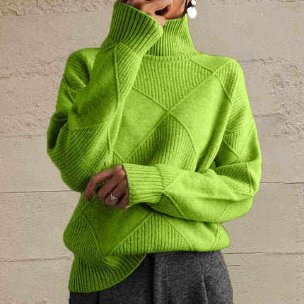 Geometric Turtleneck Long Sleeve Sweater - Vickie Lynn's