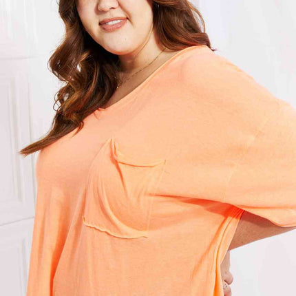 Zenana Neon Lights Full Size Raw Edge Pocket Tee