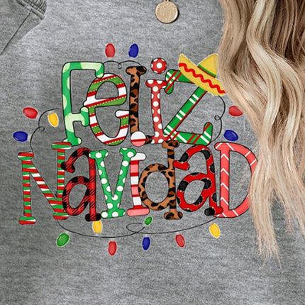 FELIZ NAVIDAD Round Neck Drop Shoulder Sweatshirt