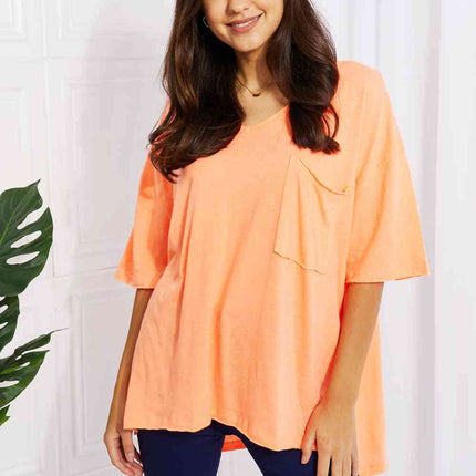 Zenana Neon Lights Full Size Raw Edge Pocket Tee