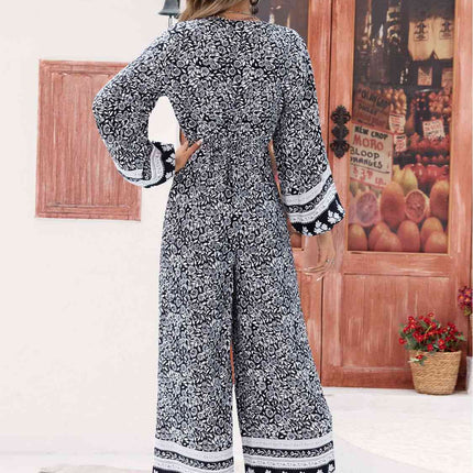 Printed Long Sleeve Wide Leg Jumpsuit