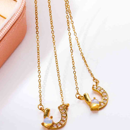 Horseshoe Shape Copper 14K Gold Plated Pendant Necklace