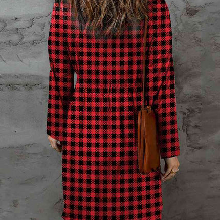 Double Take Full Size Plaid Round Neck Long Sleeve Magic Dress - Vickie Lynn's