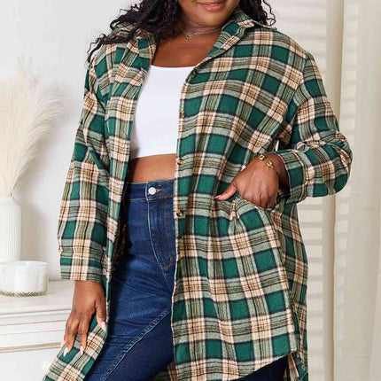 Double Take Plaid Collared Neck Long Sleeve Shirt - Vickie Lynn's