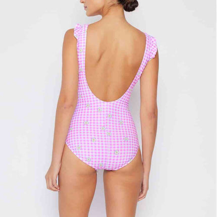 Marina West Swim Full Size Float On Ruffle Faux Wrap One-Piece in Carnation Pink