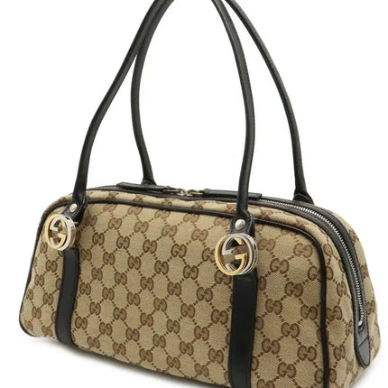 Gucci Gg Canvas Twins Mini Boston Bag Leather Khaki