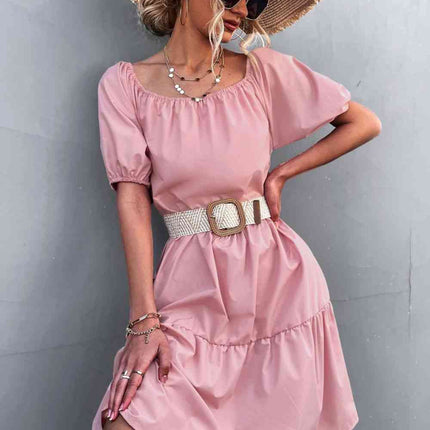 Square Neck Short Sleeve Mini Dress