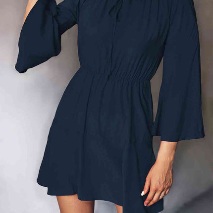 Tie Neck Flare Sleeve Mini Dress
