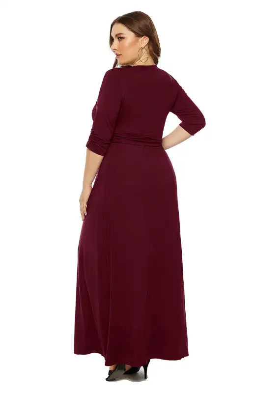 Vestido liso con escote en V profundo para mujer, talla grande 