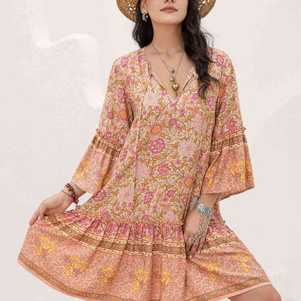 Floral Tie Neck Mini Dress