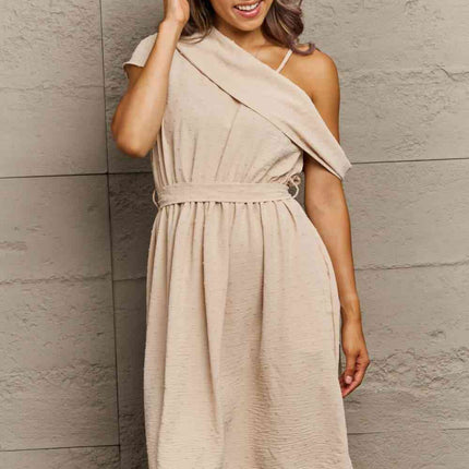 Swiss Dot Asymmetrical Neck Dress