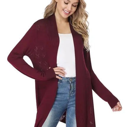 Cárdigan largo calado de punto para mujer 