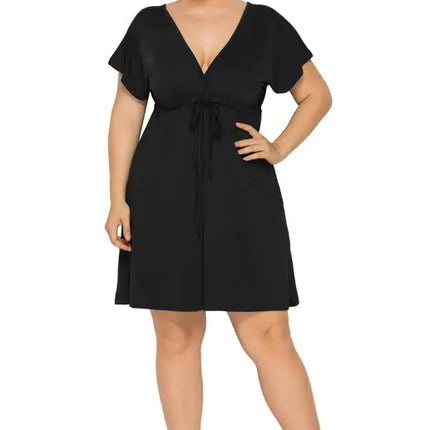 Vestido liso con escote en V profundo para mujer, talla grande 