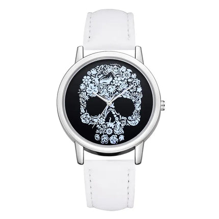 Skull Strap Head Silver Shell Casual Quartz Watch
