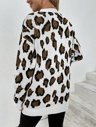 Leopard Open Front Dropped Shoulder Cardigan - Vickie Lynn's